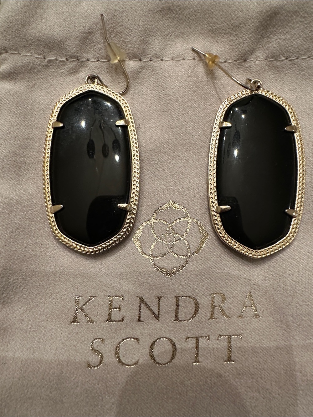 Kendra Scott Black and Gold Oval Drop Earrings